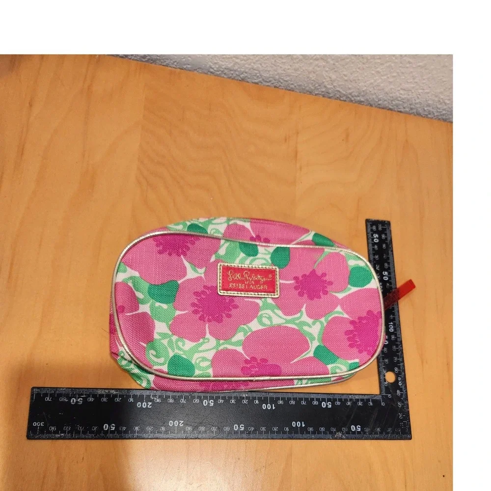 Lilly Pulitzer Estee Lauder Floral Cosmetic Bag Pink Green‎ Zipper Pouch